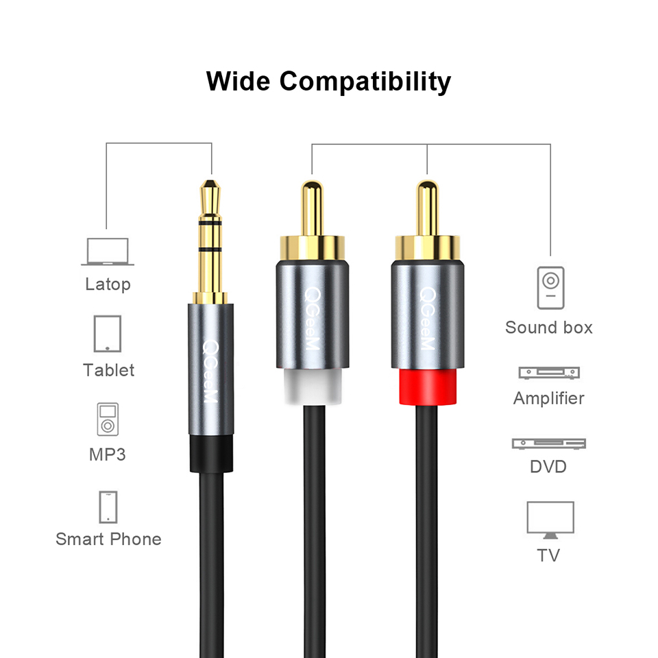 QGeeM RCA Cable 2RCA to 3.5 Au - Home Cinema Beamer avis et prix