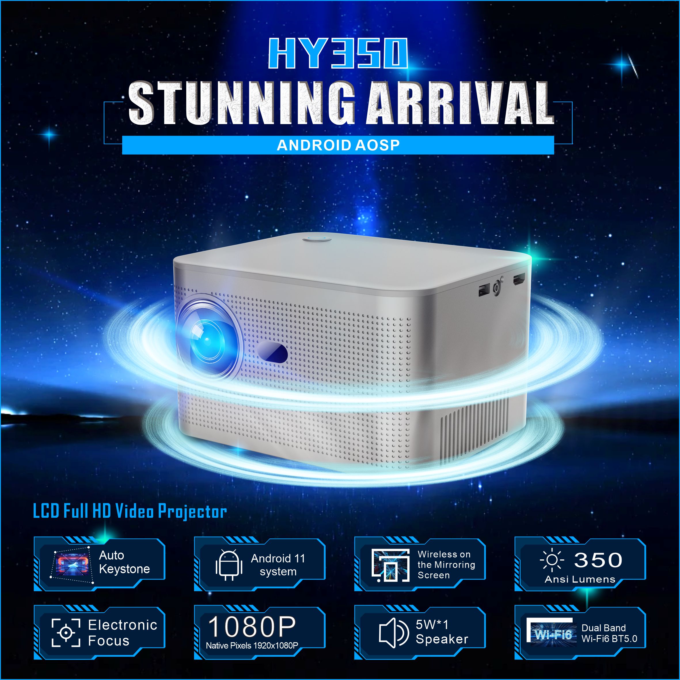 HY350 Smart Projector 4K Andro - Home Cinema Quad avis et prix